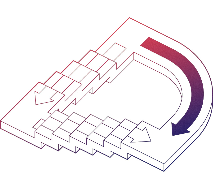 Illustration depicting two paths – one set of stairs, one ramp – converging on the same end point
