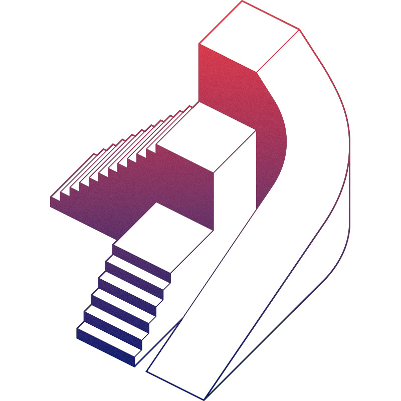 Illustration depicting a three-tiered podium with the lower 2 tiers accessible by stairs and the topmost tier accessible by ramp