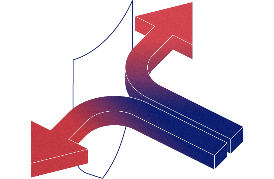 Illustration depicting a shield deflecting two incoming arrows