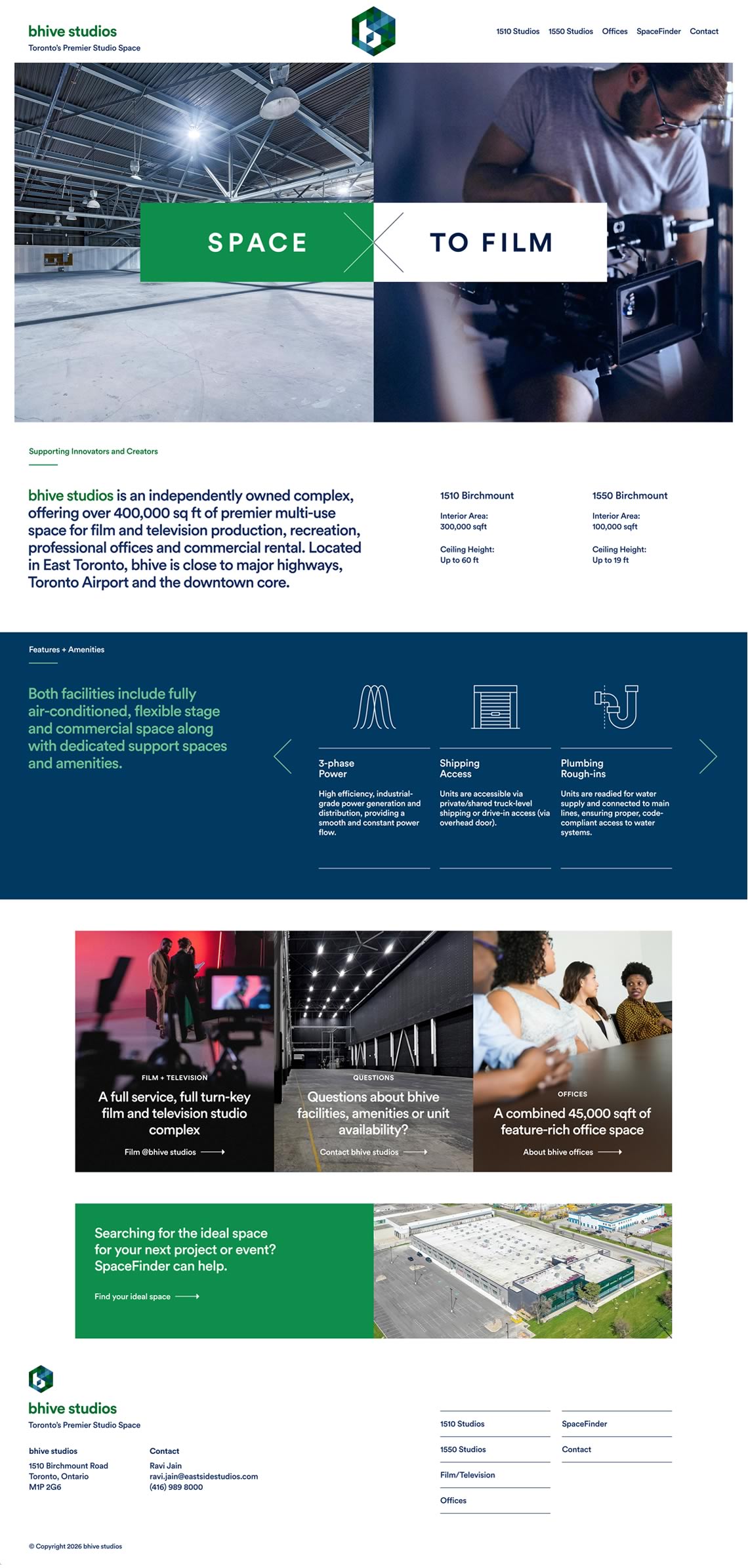 Capture of the full Bhive Studios homepage