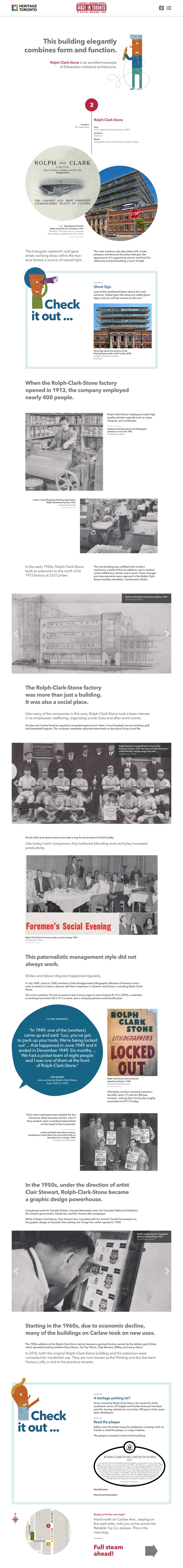 Capture of the full 'Rolph-Clark-Stone' page from the Made in Toronto tour/website