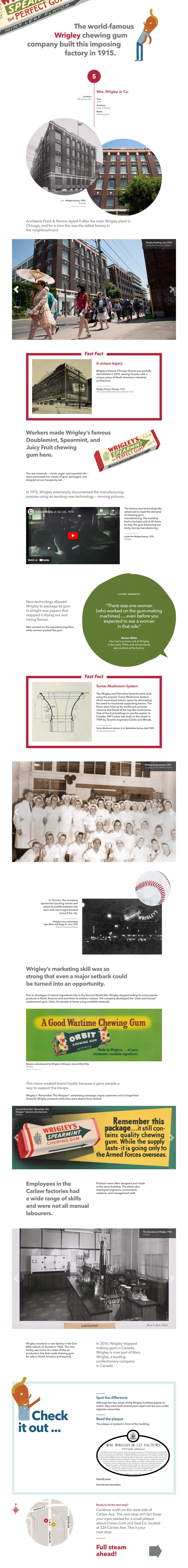 Capture of the full 'Wm. Wrigley Jr. Co.' page from the Made in Toronto tour/website