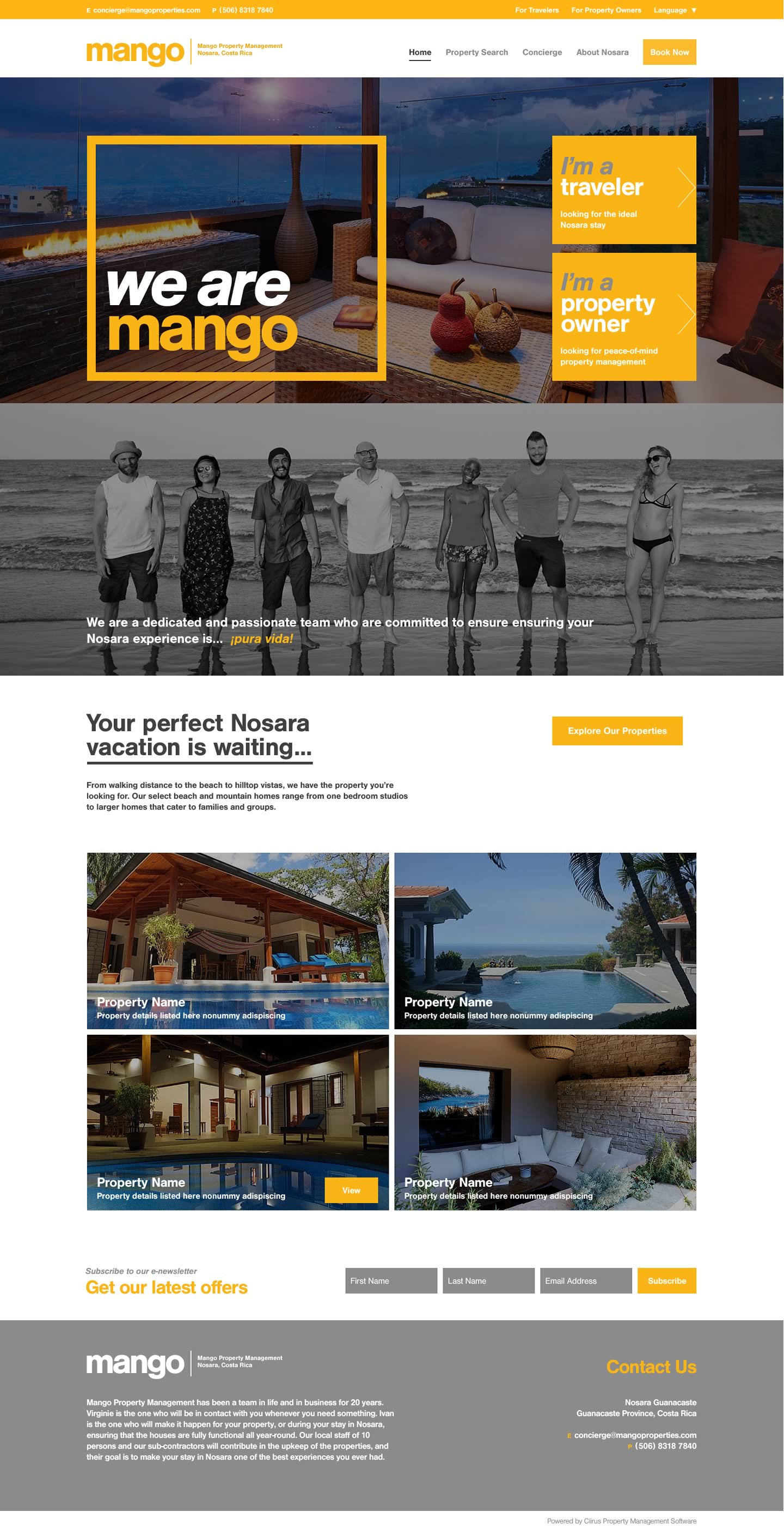 Capture of the full homepage from the Mango Property Management website