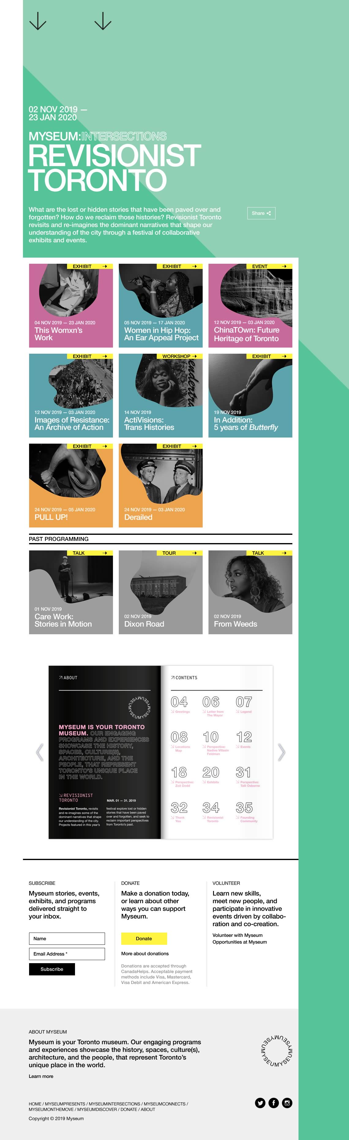 Capture of the full 'REVISIONIST TORONTO' programming page from the Myseum website