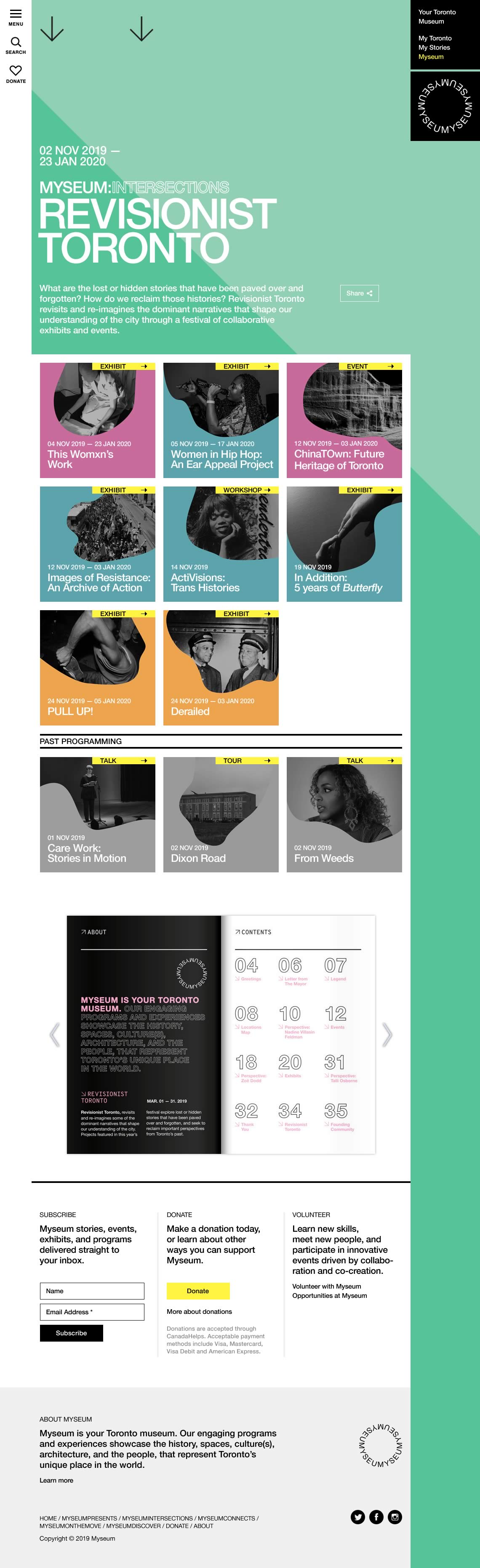 Capture of the full 'REVISIONIST TORONTO' programming page from the Myseum website