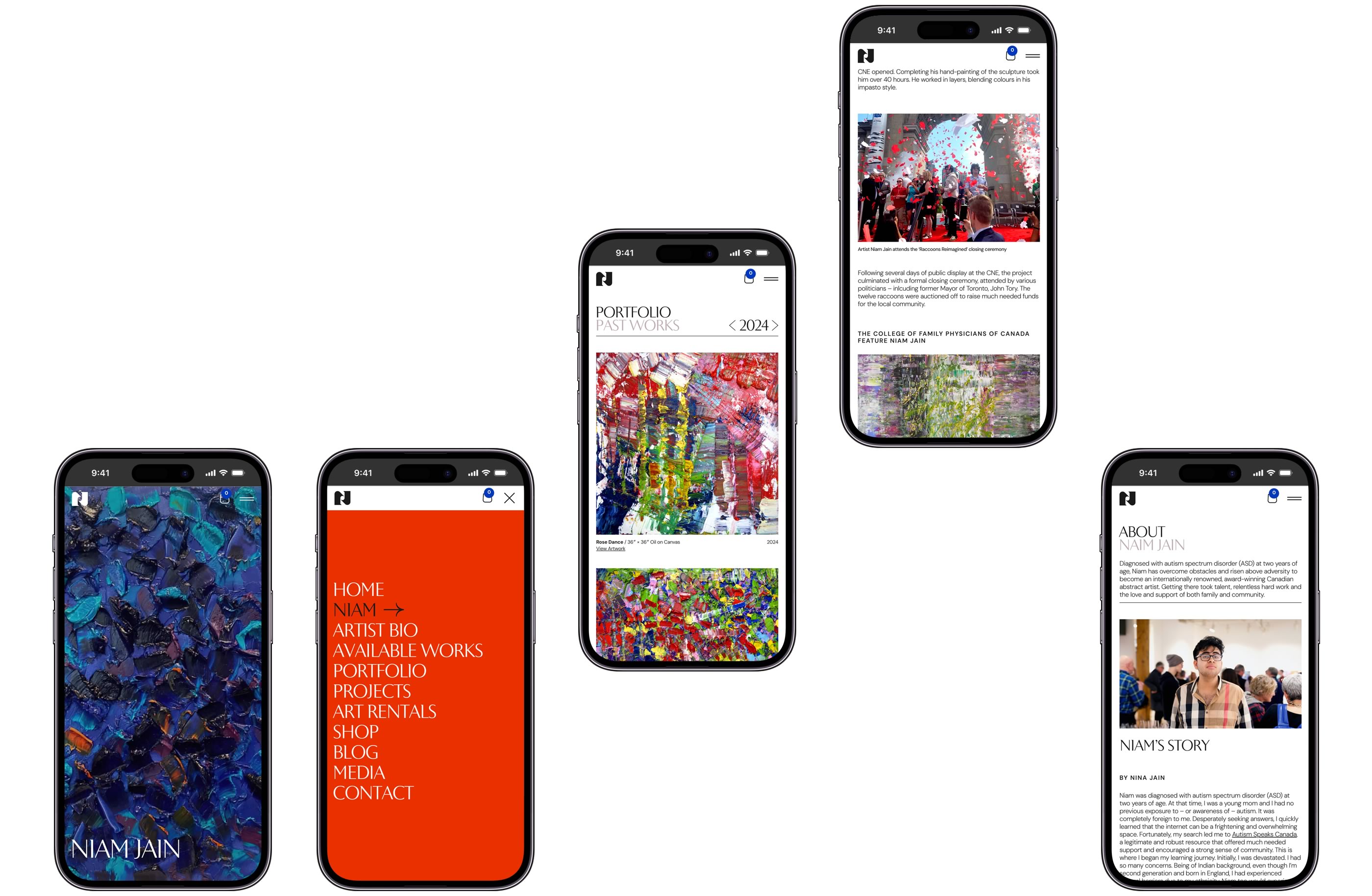 Captures of Niam Jain site pages in mobile view