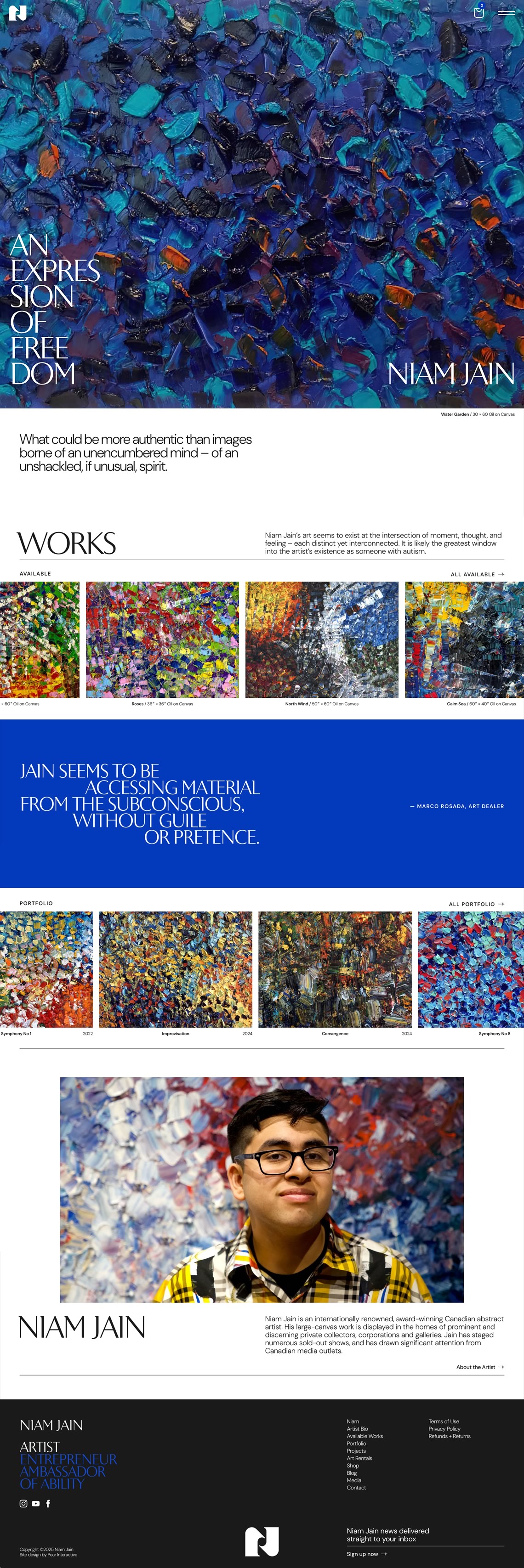 Capture of the full homepage from the Niam Jain website