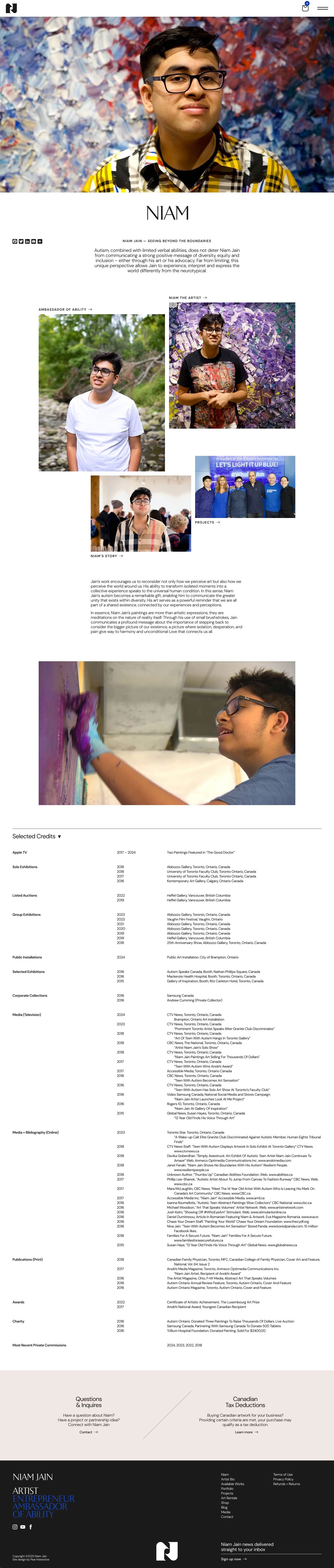 Capture of the full 'Niam' (About) page from the Niam Jain website