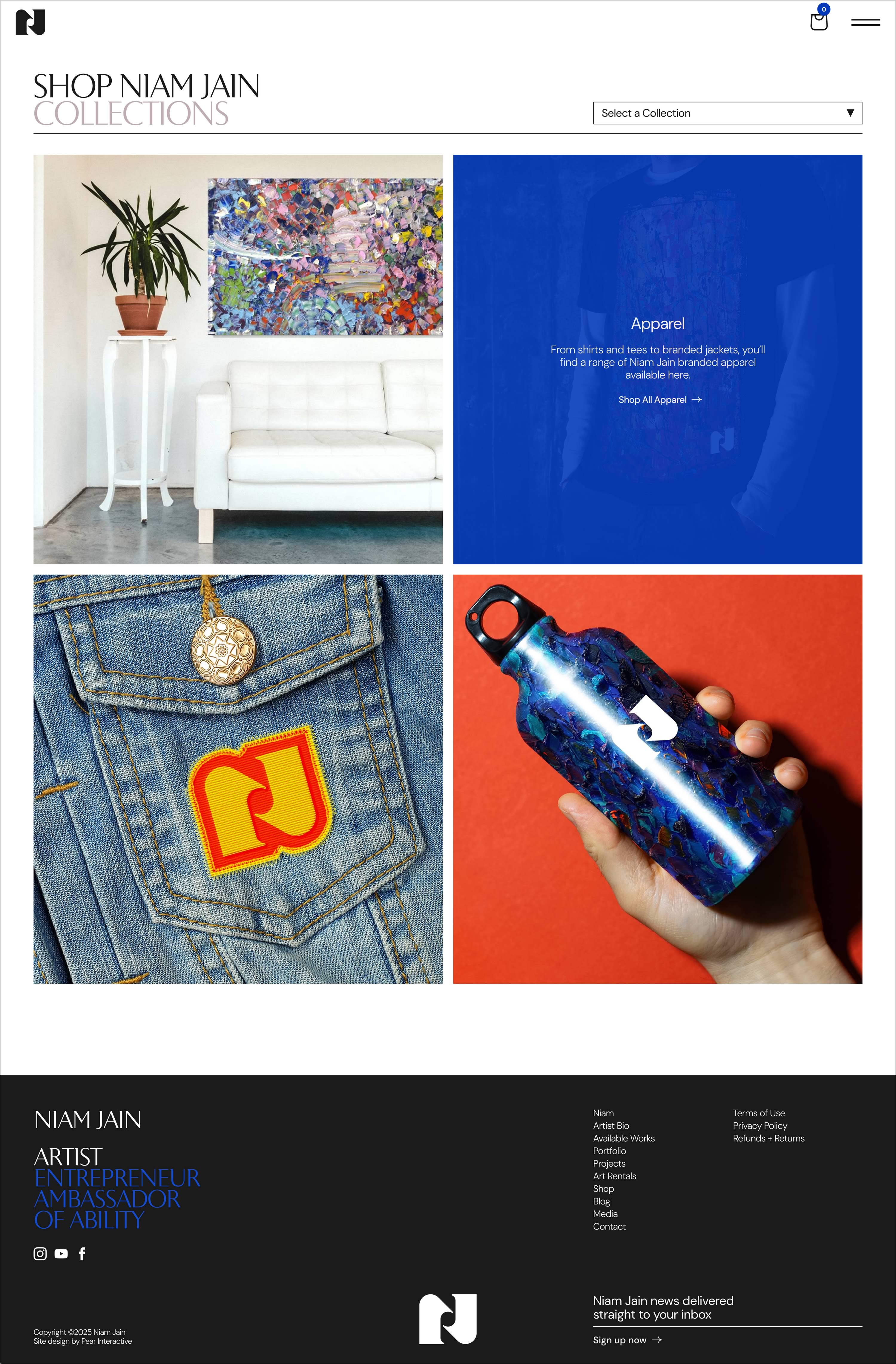 Capture of the full Shop Collections page from the Niam Jain website