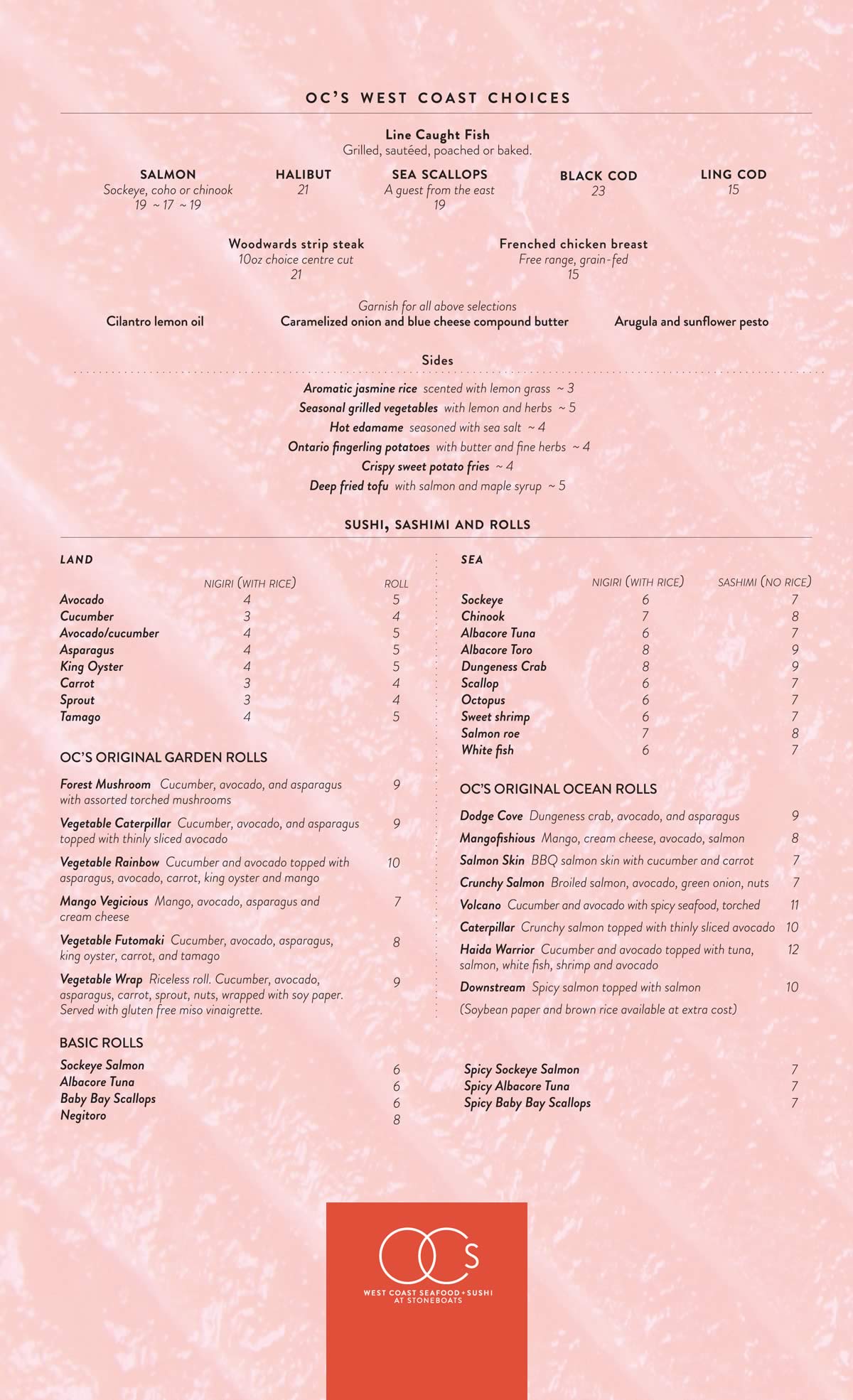 Capture of the OC’s West Coast menu (first iteration)