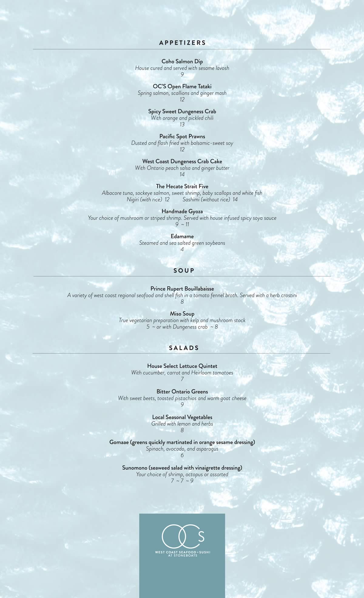 Capture of the OC’s West Coast menu (second iteration)