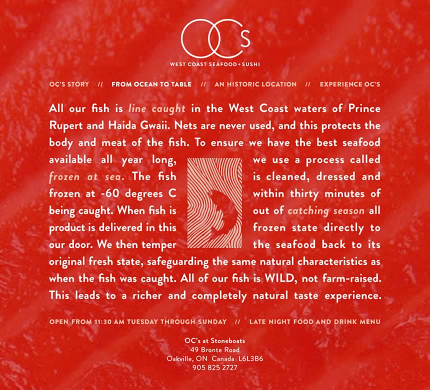 Capture of the full 'From Ocean to Table' page from the OC’s West Coast website