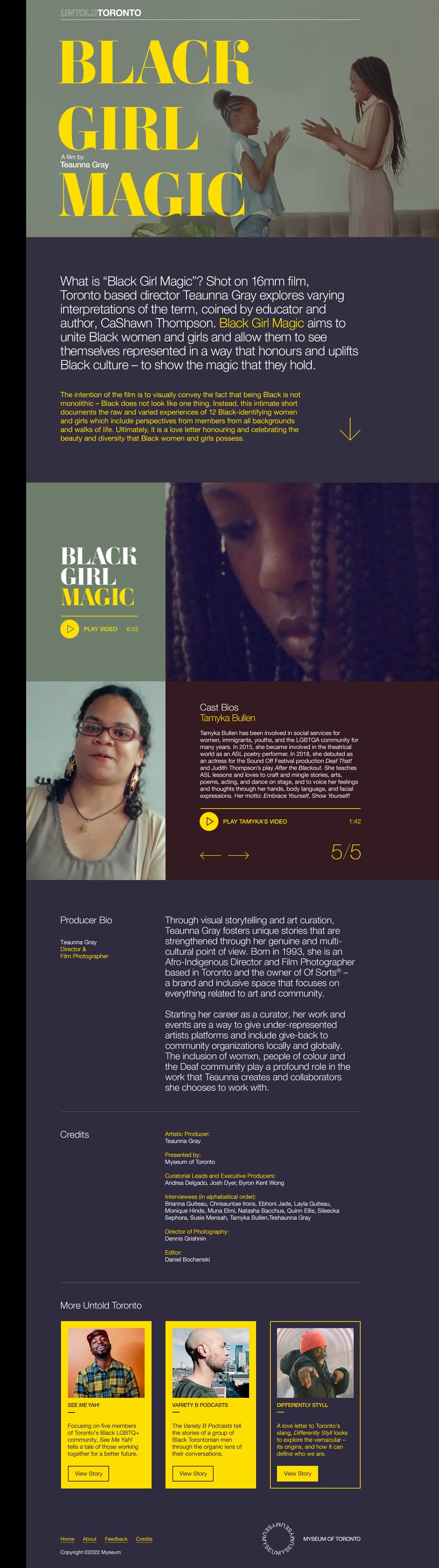 Capture of the full 'Black Girl Magic' page from the Untold Toronto microsite