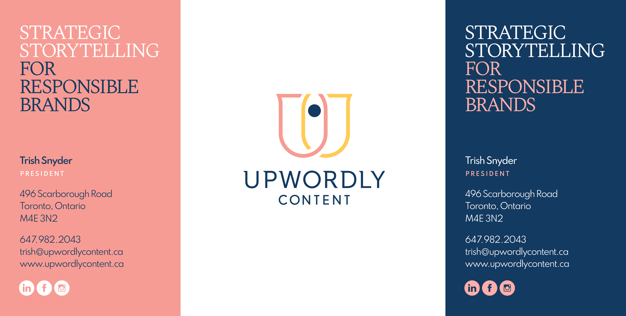 Capture of the Upwordly Content business card, front and back – with variations