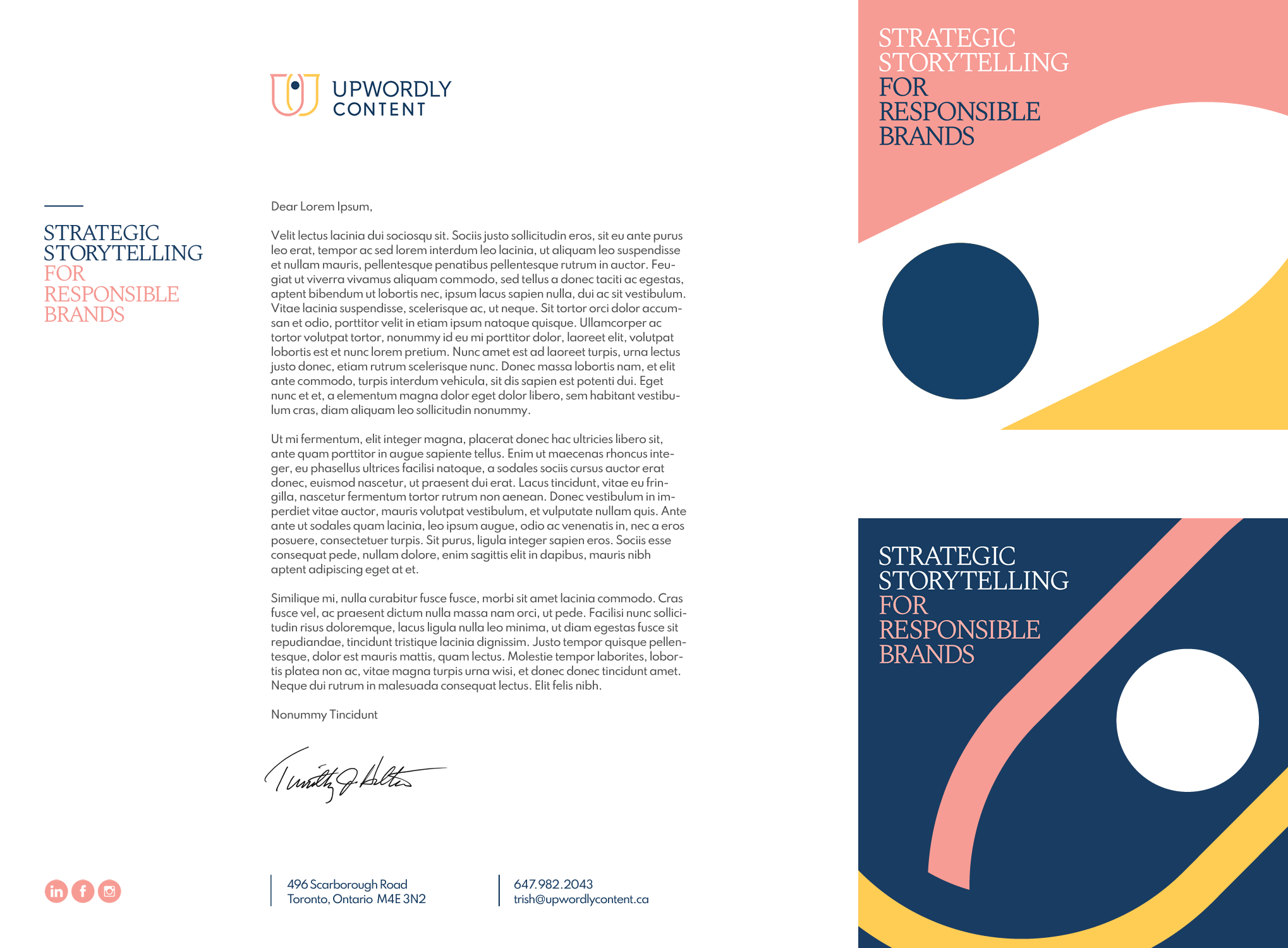 Image of the Upwordly Content letterhead and postcards