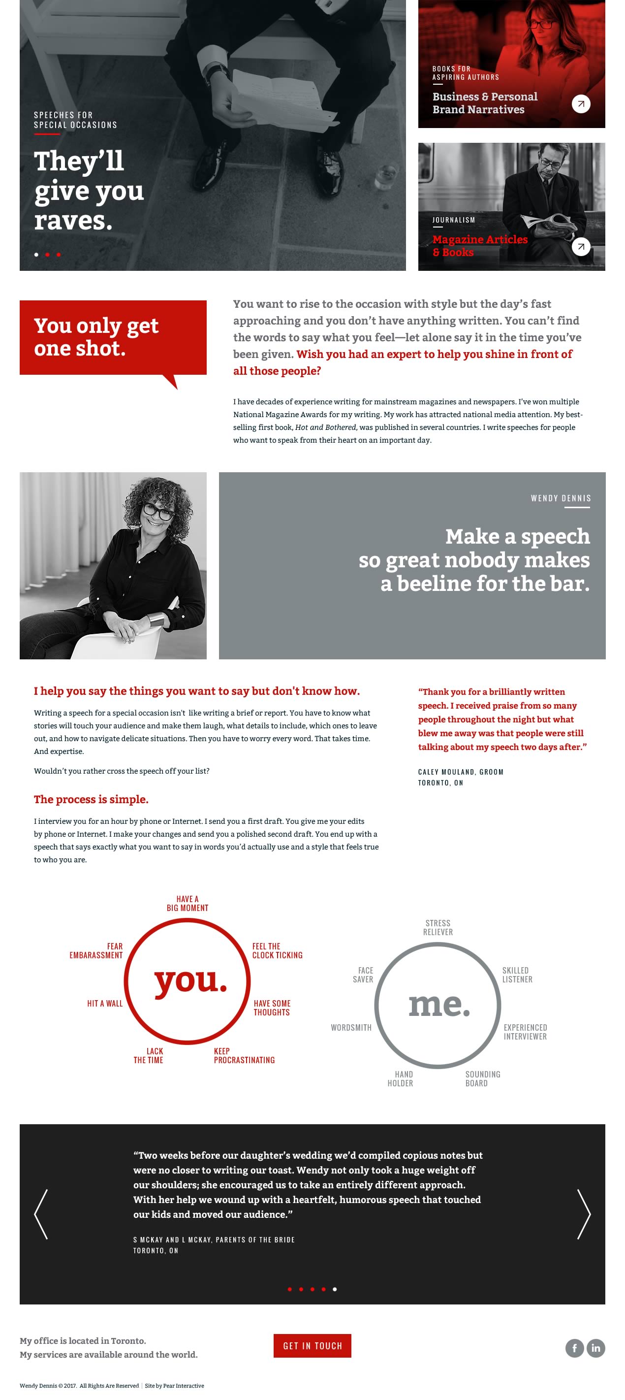 Capture of the full 'Speeches for Special Occasions' page from Wendy Dennis’ website