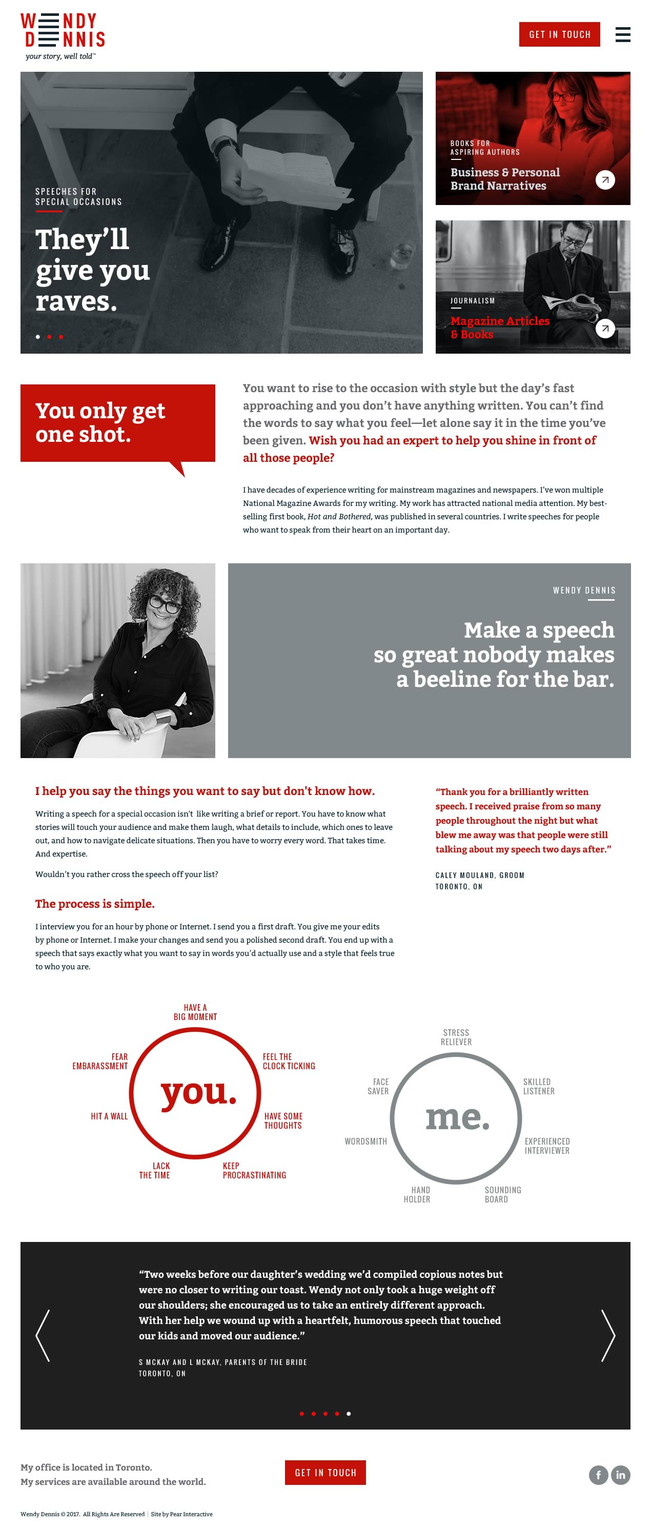 Capture of the full 'Speeches for Special Occasions' page from Wendy Dennis’ website