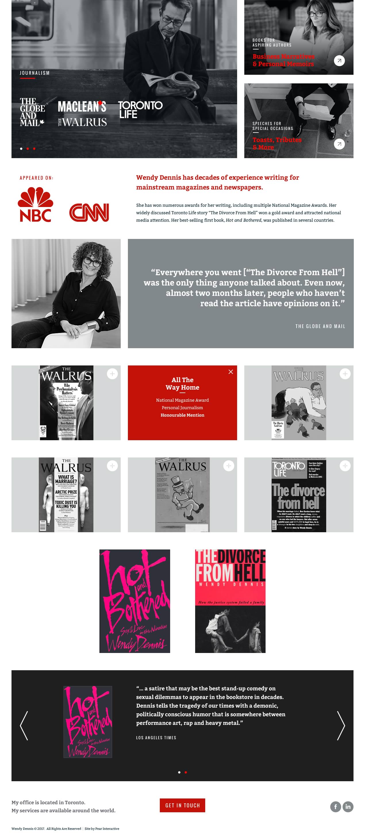 Capture of the full 'Journalism' page from Wendy Dennis’ website