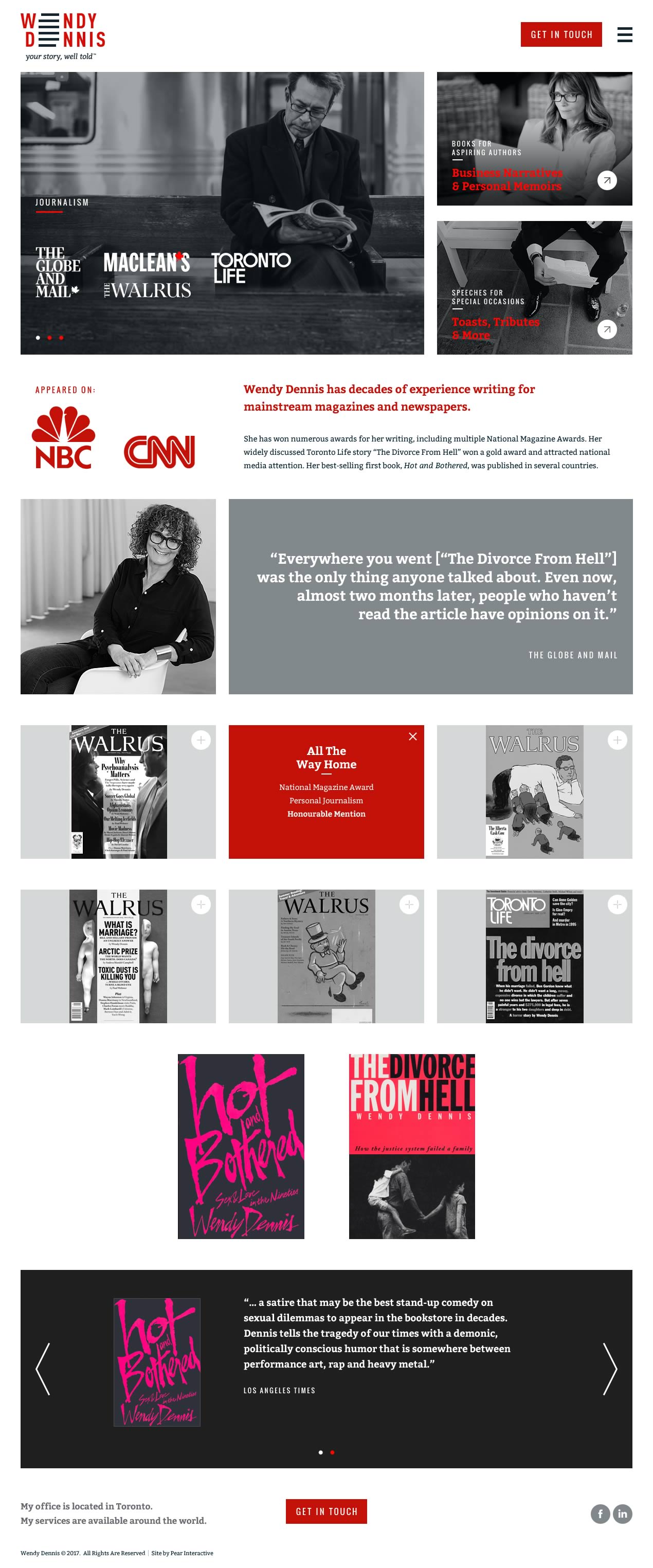 Capture of the full 'Journalism' page from Wendy Dennis’ website