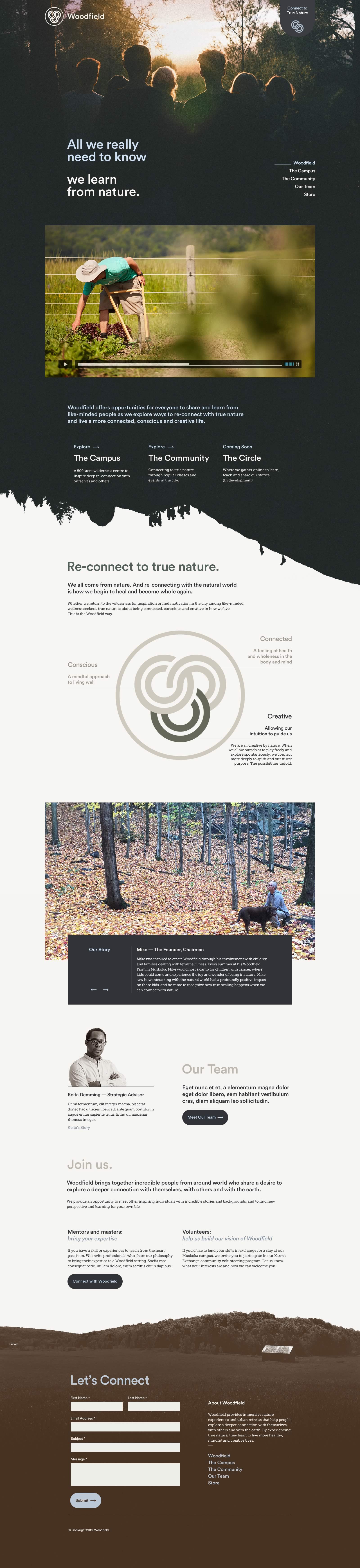 Capture of the full Woodfield homepage